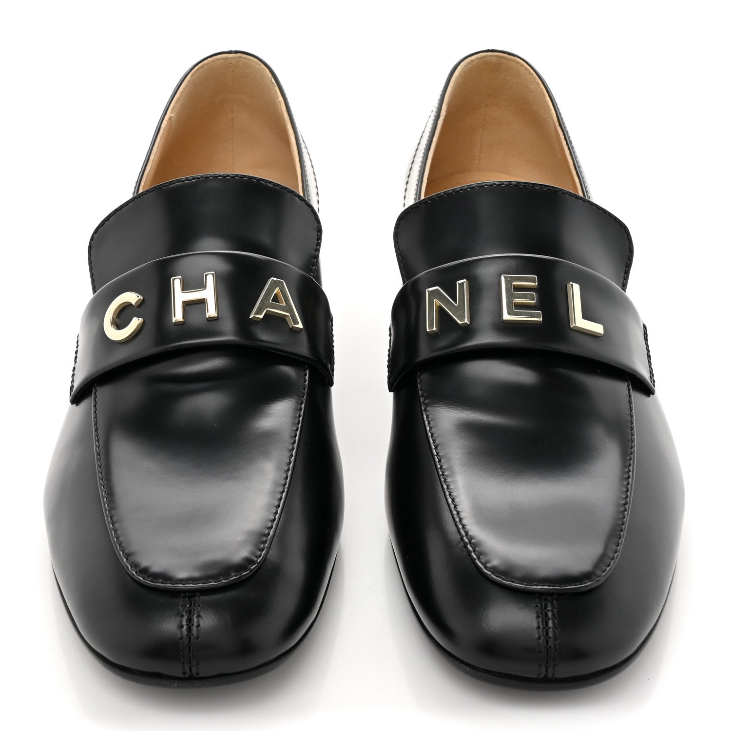 Chanel Shiny Calfskin Logo Loafers 40 Black 2 of 9