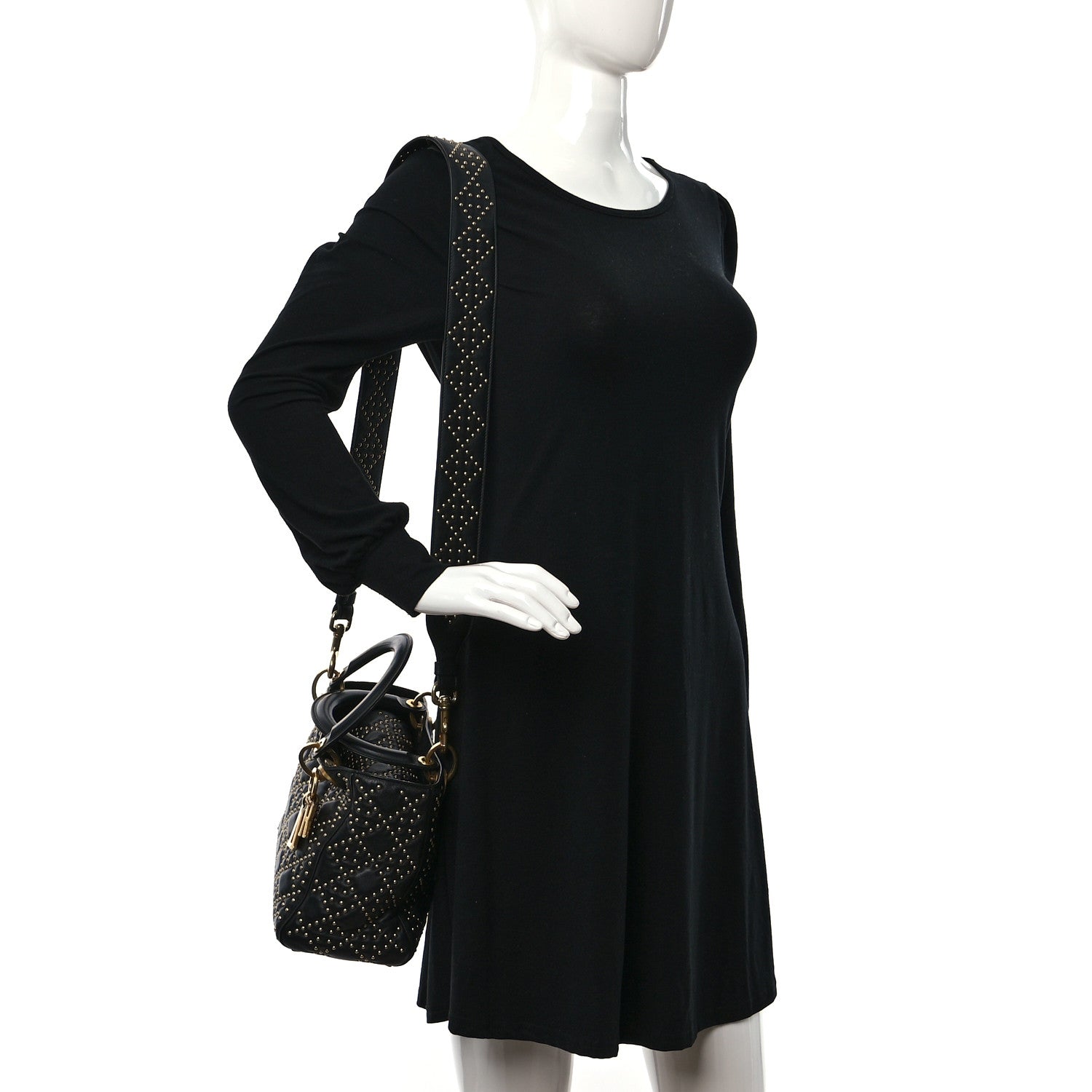 Christian Dior Calfskin Cannage Studded Medium Supple Lady Dior Black 3 of 8