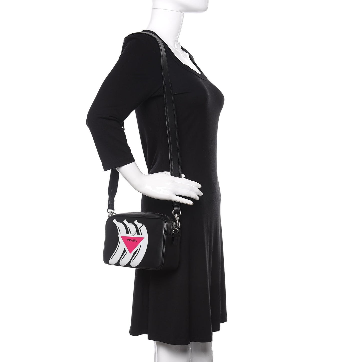 City Calf Banana Print Camera Bag Black Fuchsia