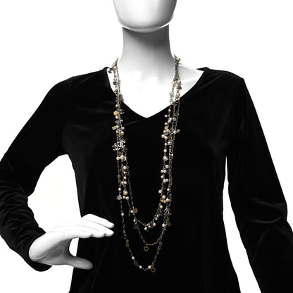 Chanel Pearl CC Lucky Charms Long Necklace Silver 2 of 5