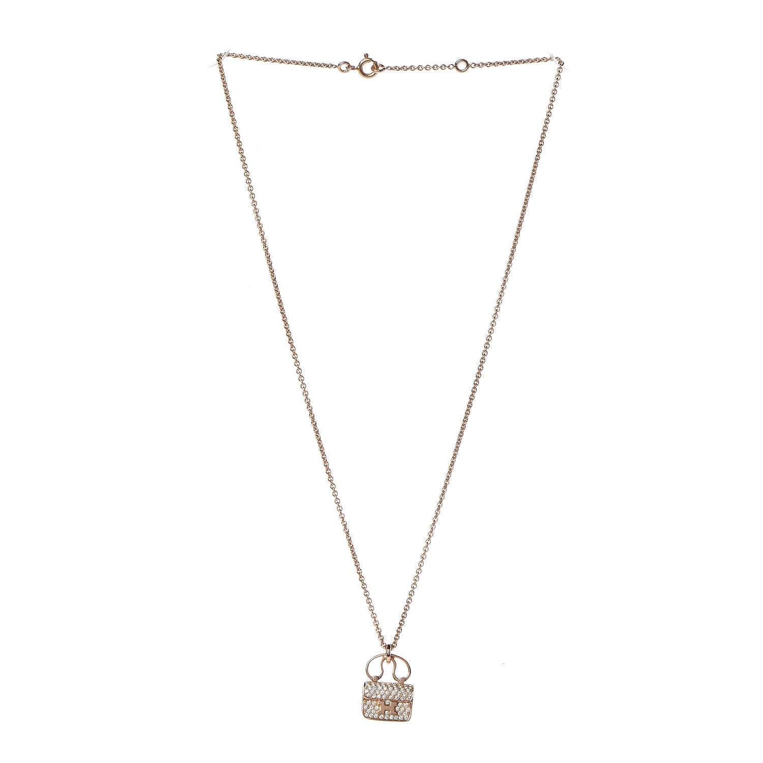 Hermes 18K Rose Gold Diamond Constance Amulette Pendant Necklace 3 of 7
