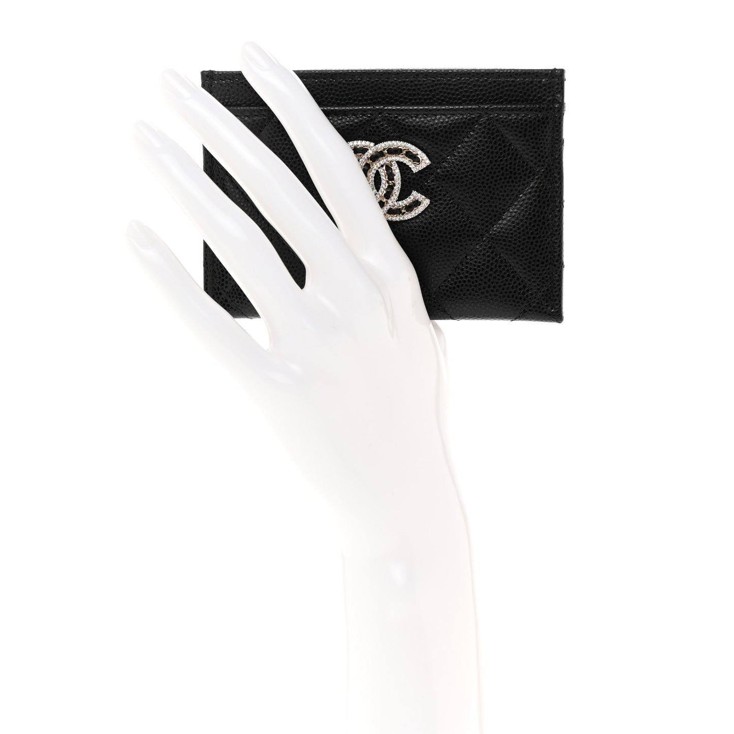Caviar Quilted Crystal Card Holder Black