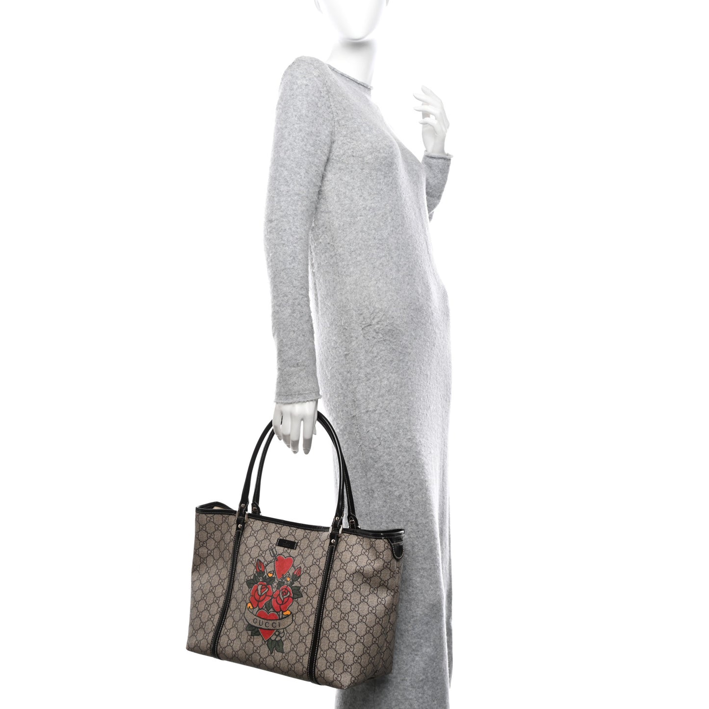 GG Plus Monogram Tattoo Heart Medium Joy Tote Dark Brown