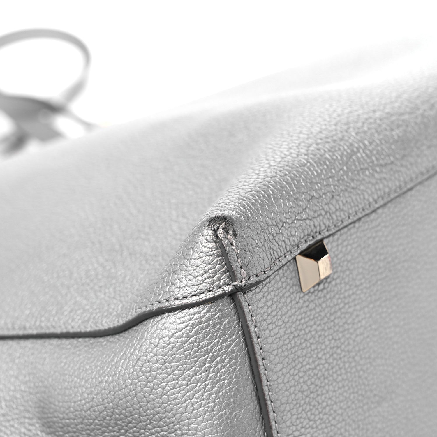 MCM Metallic Grained Calfskin Medium Top Zip Tote Spike Silver 7 of 18