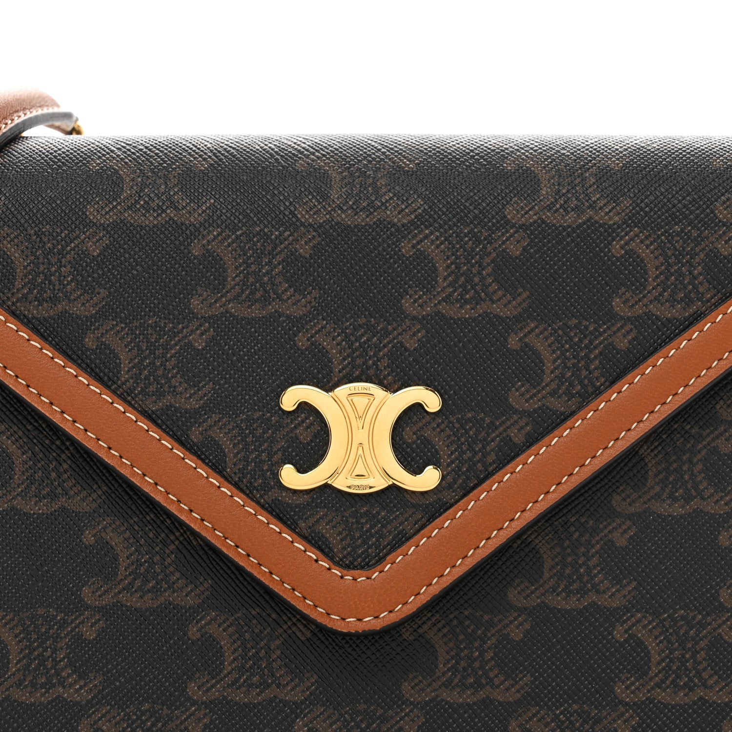 Celine Triomphe Canvas Calfskin Wallet on Chain Tan 5 of 10