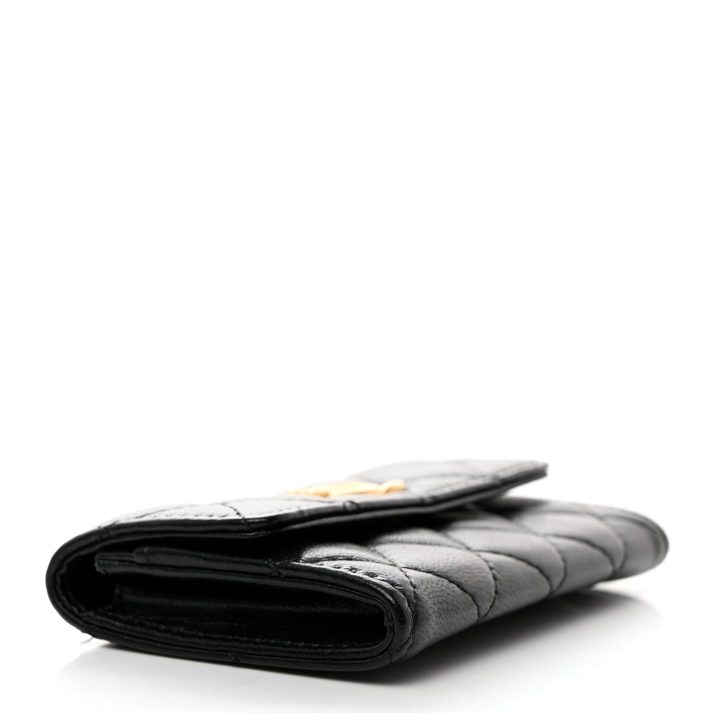 Lambskin Quilted Flap Card Holder Black