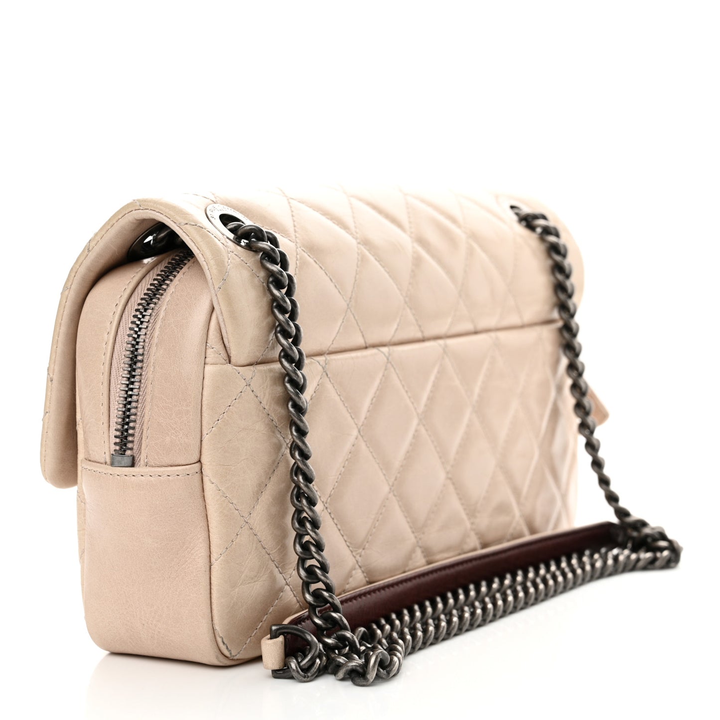 Glazed Calfskin Quilted Medium Duo Color Flap Light Pink