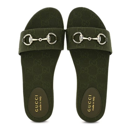 Gucci New Canvas Monogram GG Granada Kid Horsebit Slide Sandals 38 Dark Green 2 of 10