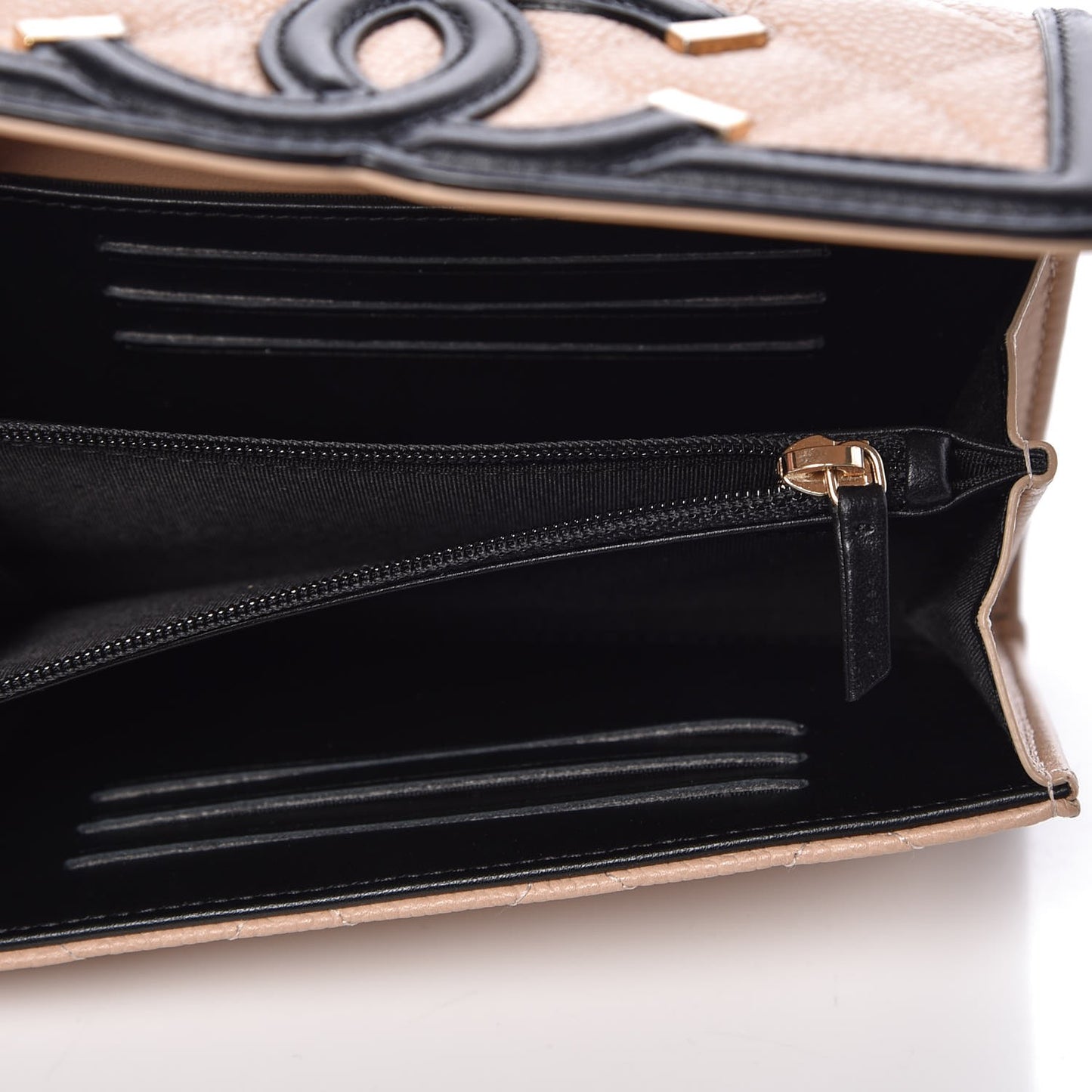 Caviar Quilted Medium Filigree Flap Wallet Beige Black