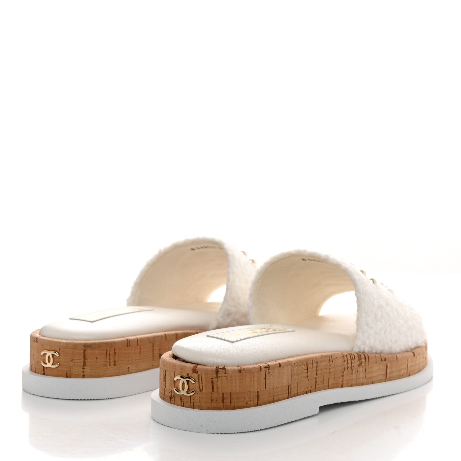 Chanel Fabric Pearl Cork CC Slip On Sandals 38 White 4 of 10