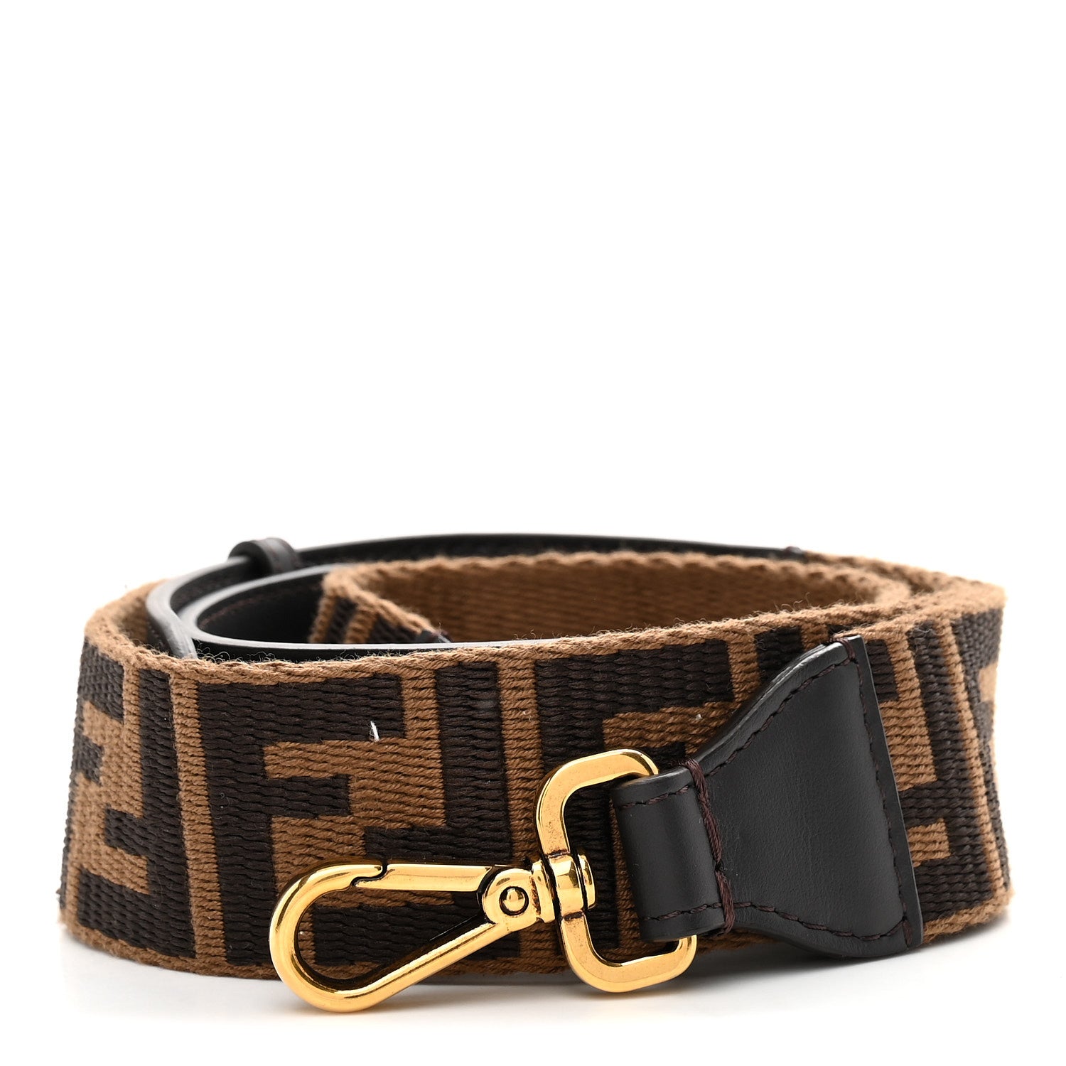 Fendi Ribbon Vitello Century FF 1974 Flat Studded Strap You Fango Marrone Ebano 1 of 5