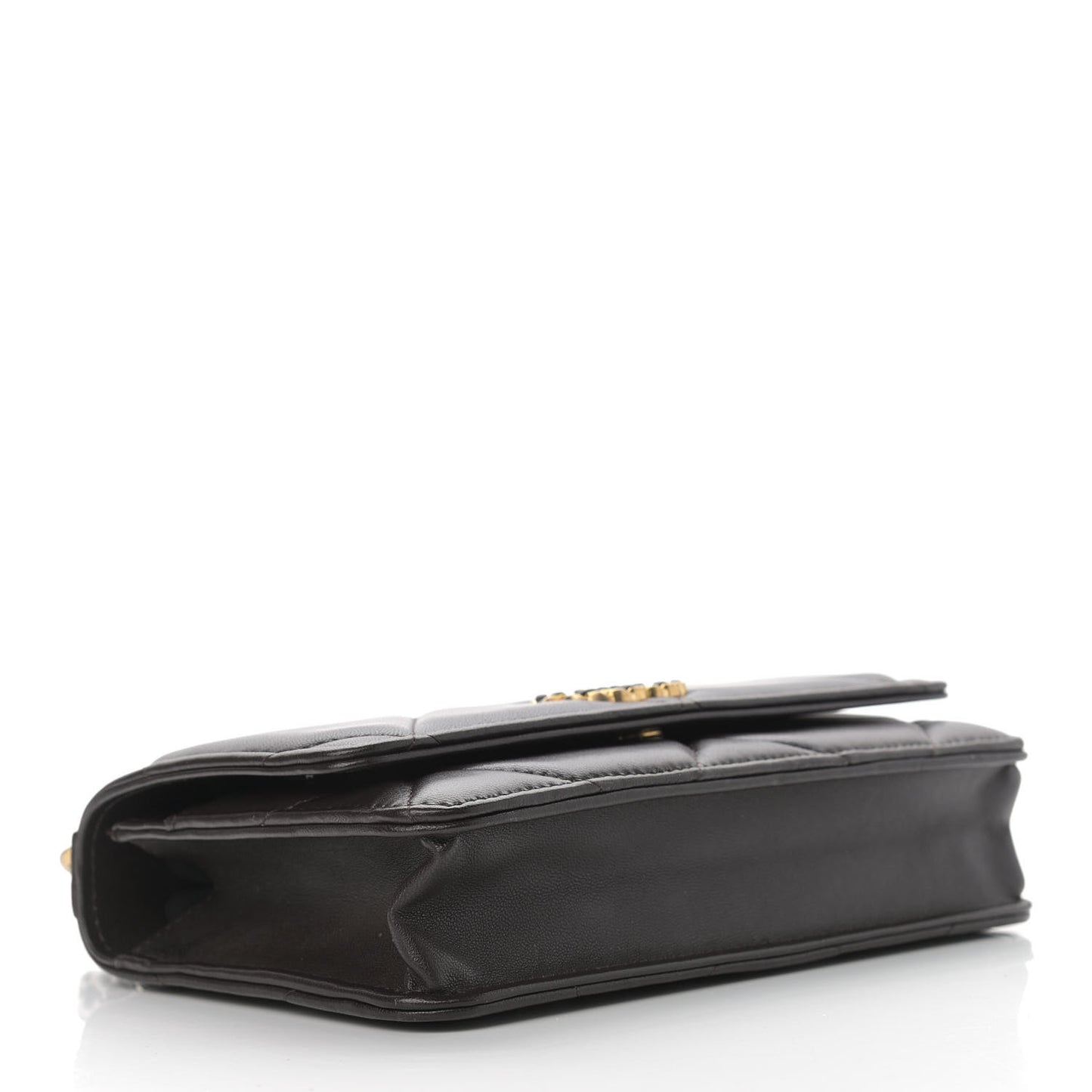 Shiny Goatskin Quilted Chanel 19 Wallet On Chain WOC Dark Brown