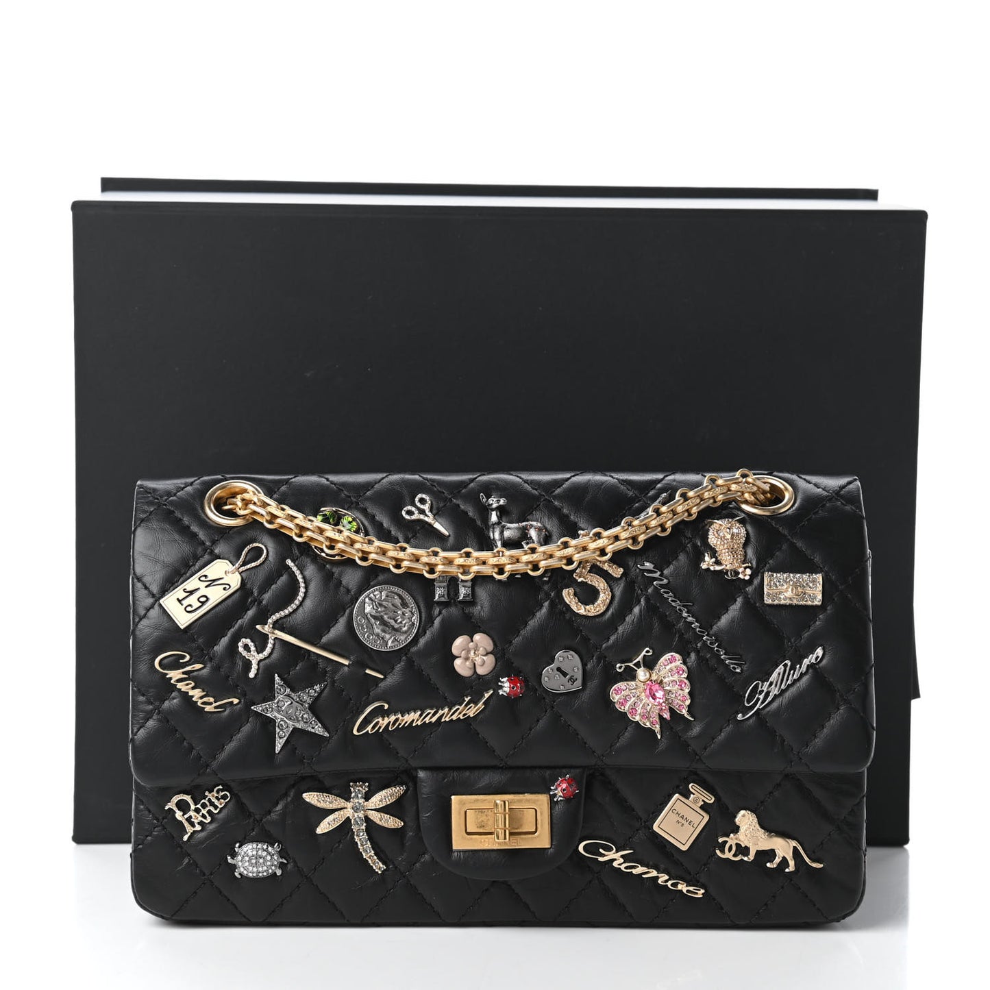 Aged Calfskin Lucky Charms 2.55 Reissue 225 Flap Black