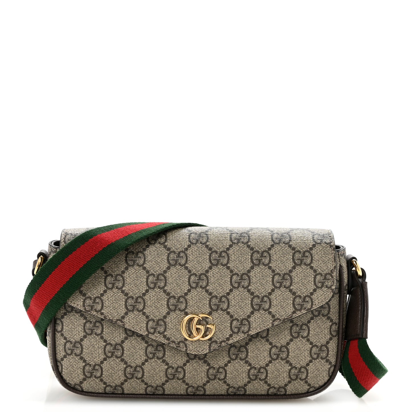 GG Supreme Monogram Textured Dollar Calfskin Web Mini Ophidia Envelope Shoulder Bag Beige Ebony New Acero