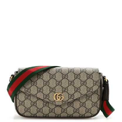 Gucci GG Supreme Monogram Textured Dollar Calfskin Web Mini Ophidia Envelope Shoulder Bag Beige Ebony New Acero 1 of 10