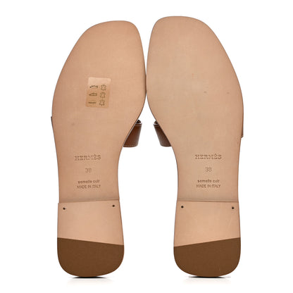 Hermes Box Calfskin Oran Sandals 38 Gold 6 of 9