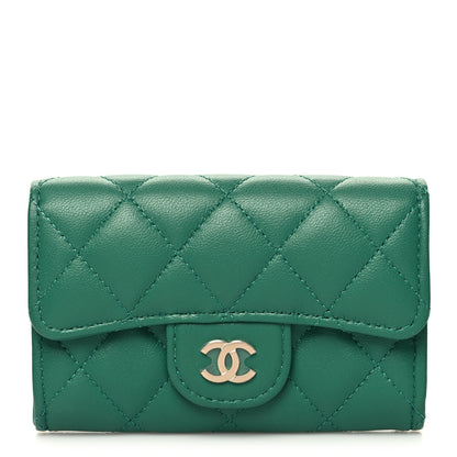 Chanel Lambskin Quilted Flap Card Holder Wallet Green 1 of 9