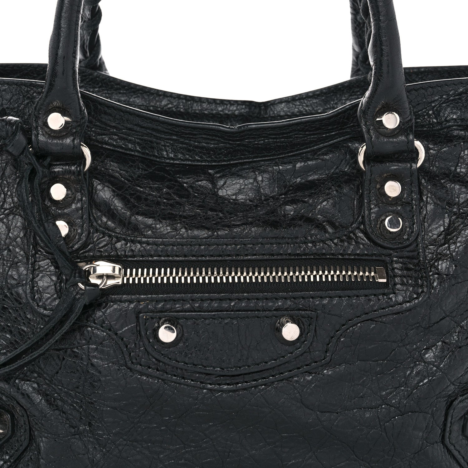 Balenciaga Agneau Classic Silver Hardware S City Logo Strap Black White 9 of 11