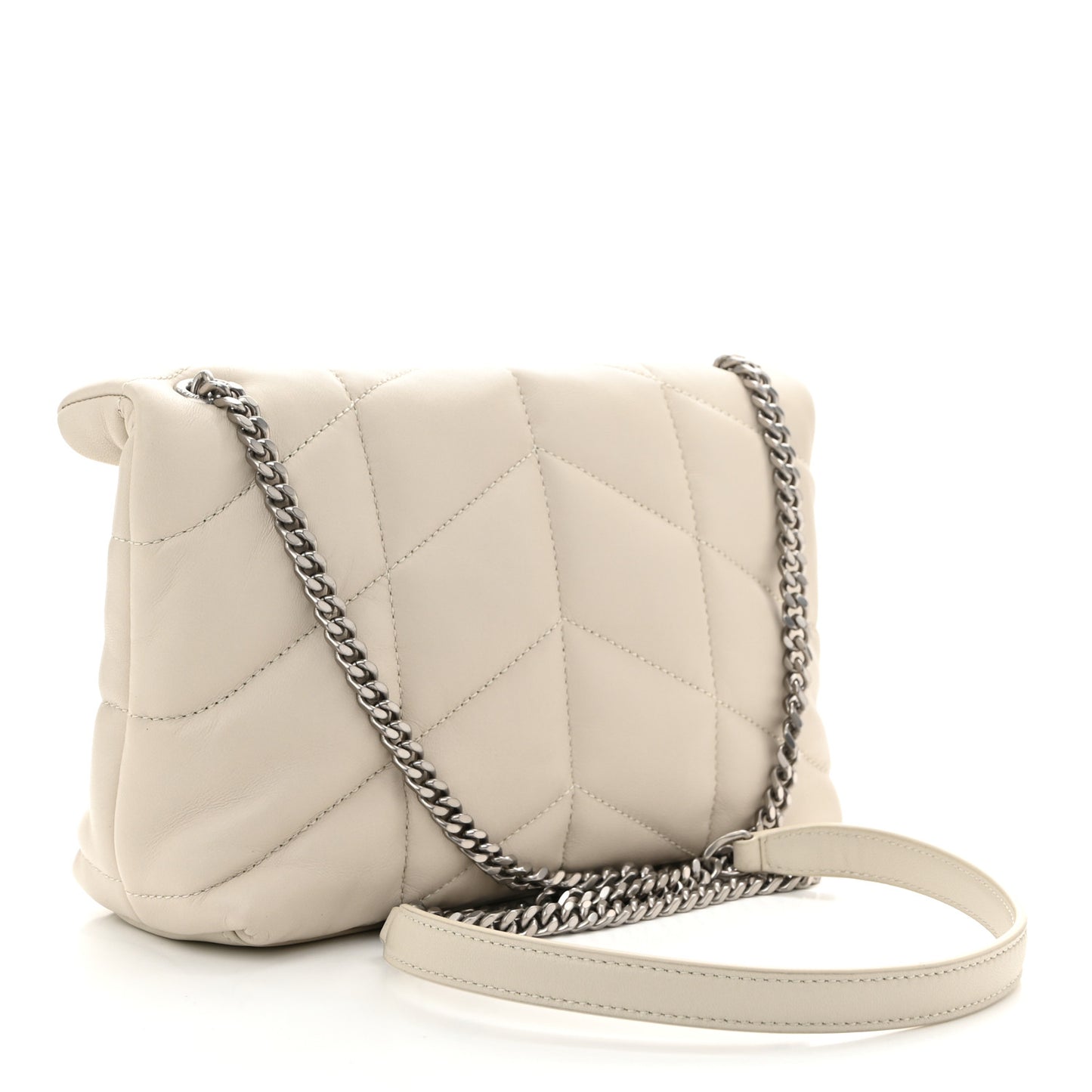 Lambskin Quilted Toy Loulou Puffer Monogram Chain Satchel Crema Soft