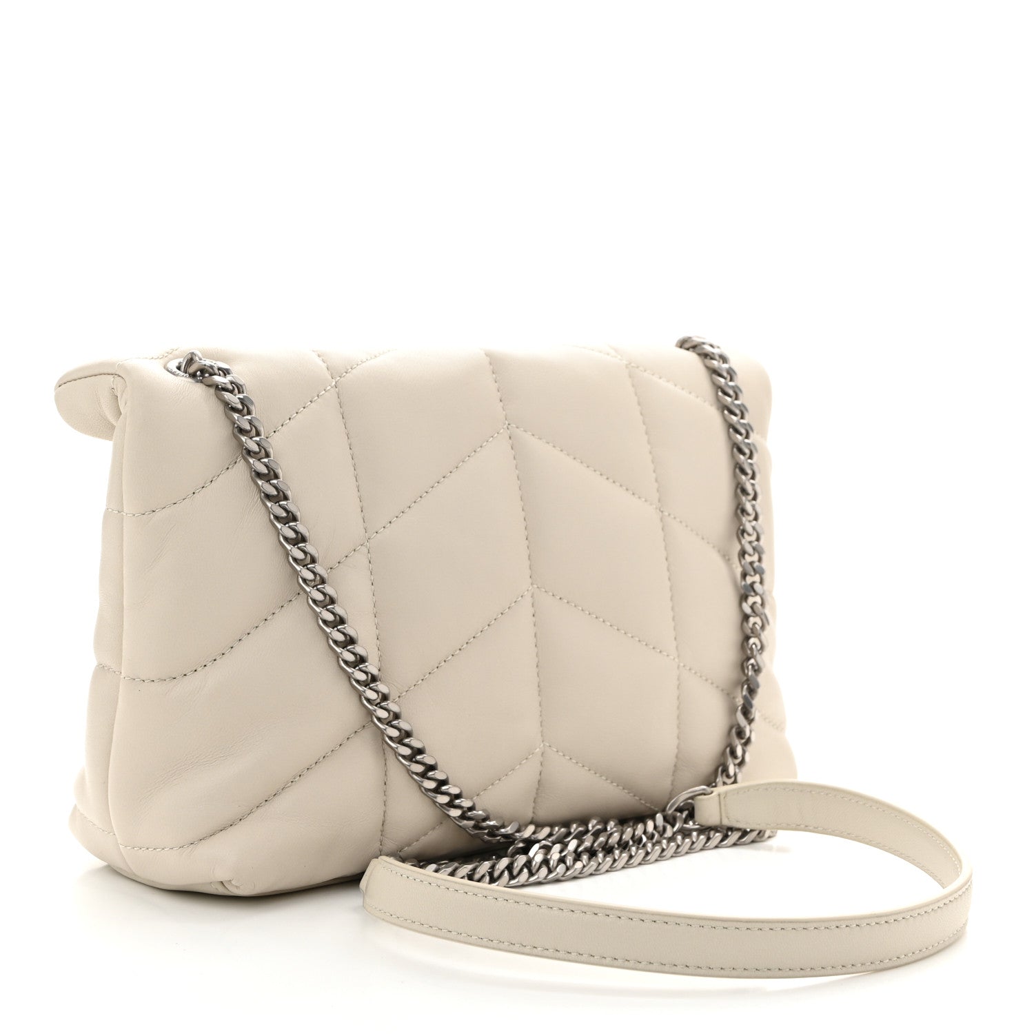 Saint Laurent Lambskin Quilted Toy Loulou Puffer Monogram Chain Satchel Crema Soft 3 of 10