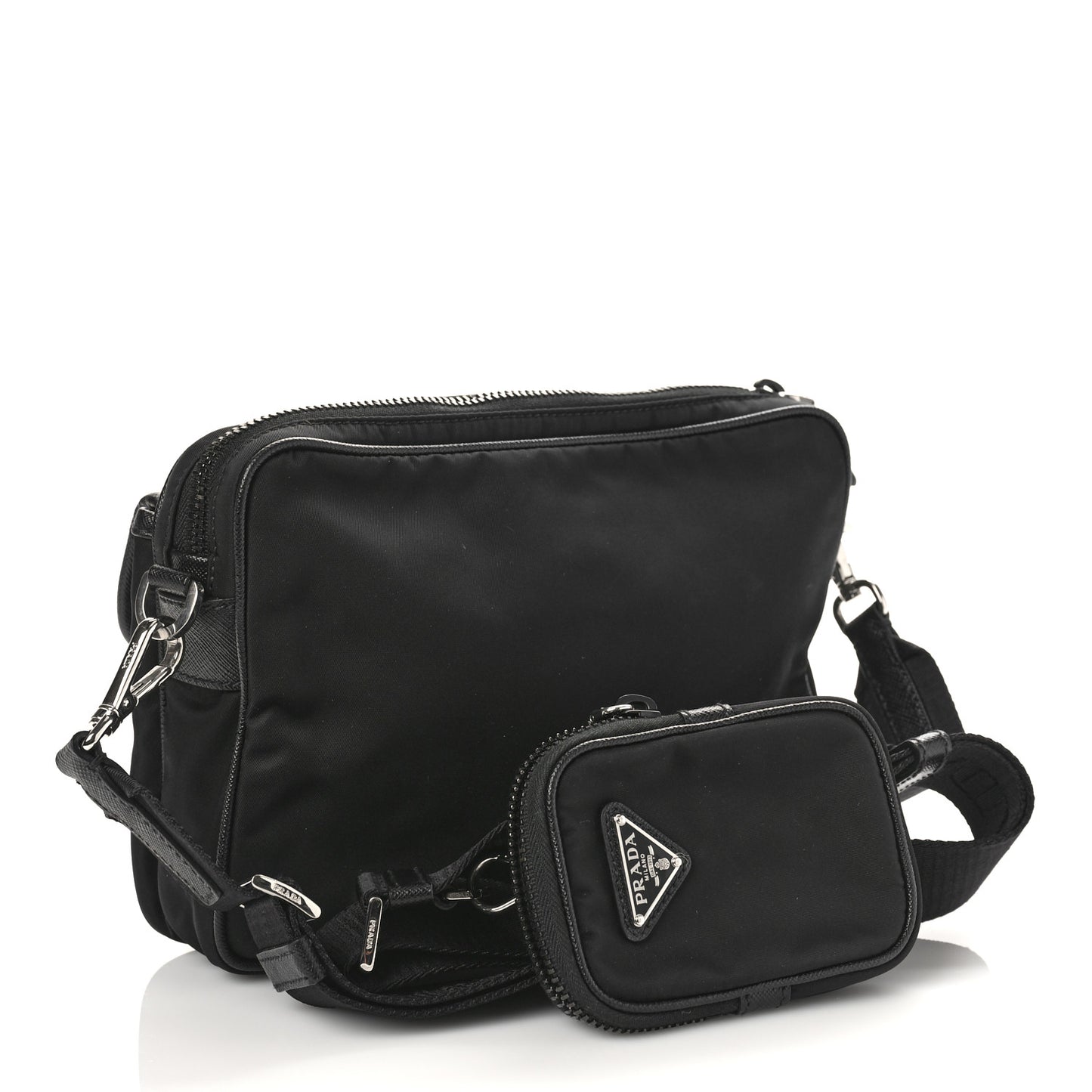 Re-Nylon Saffiano Pocket Single Snap Buckle Shoulder Bag Black