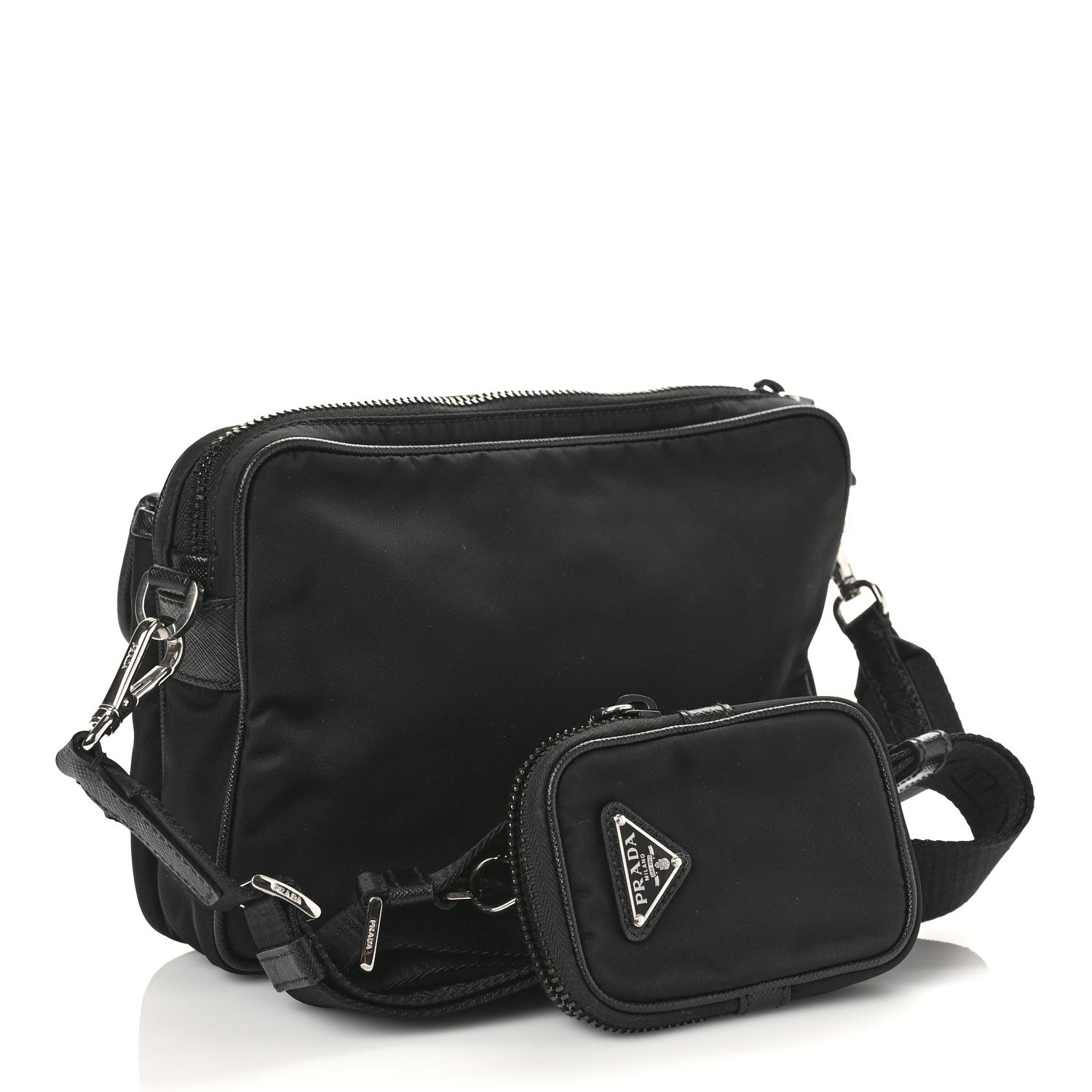 Prada Re-Nylon Saffiano Pocket Single Snap Buckle Shoulder Bag Black 3 of 8