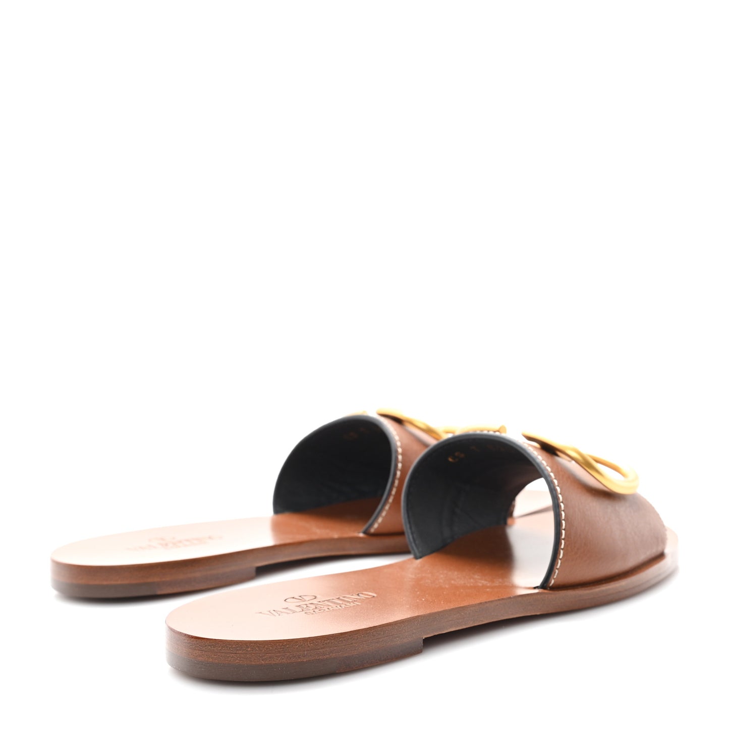 Grainy Cowhide Vlogo Flat Slide Sandals 36 Cuoio