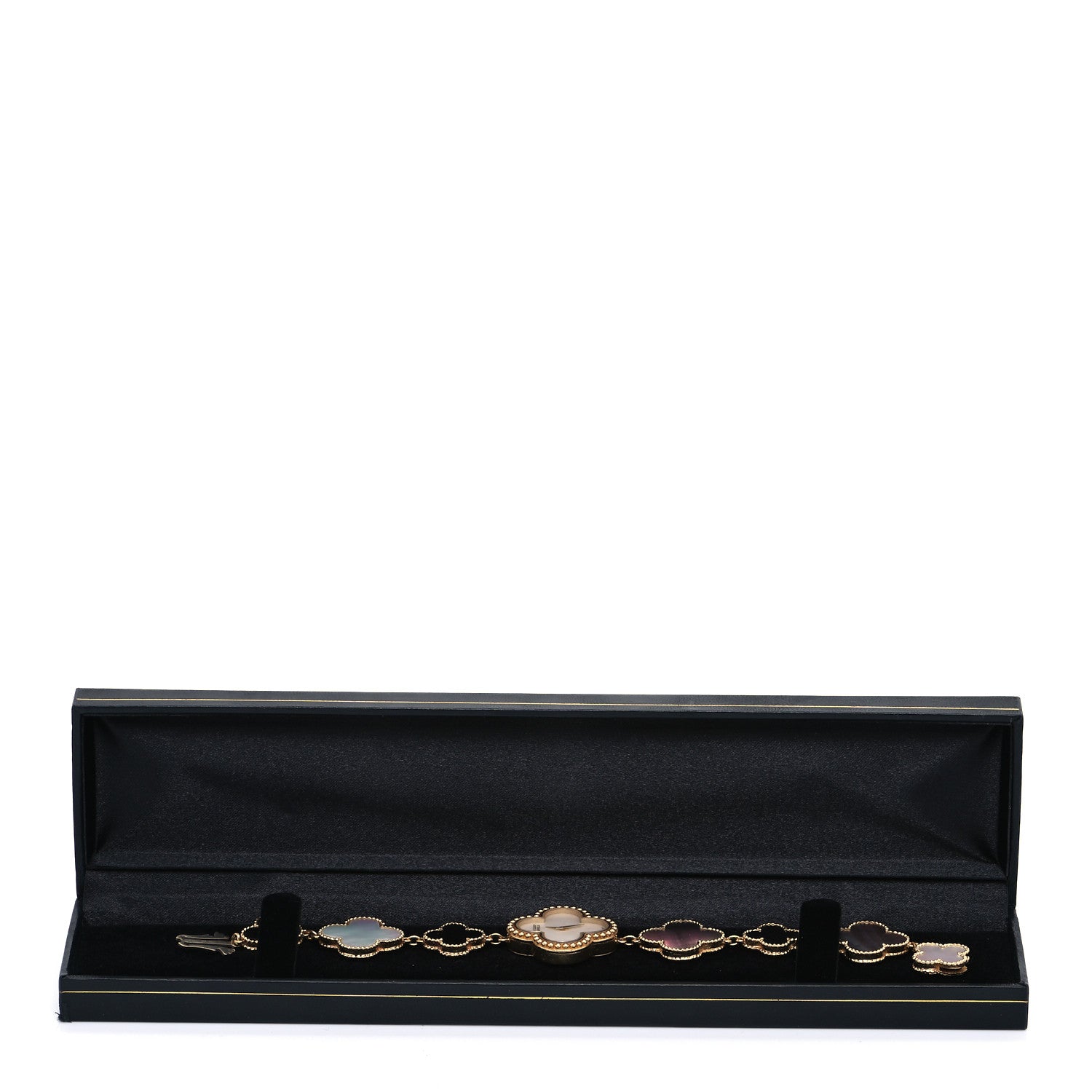 Van Cleef & Arpels 18K Yellow Gold Mother of Pearl Black Onyx 26mm Alhambra Quartz Watch 7 of 7