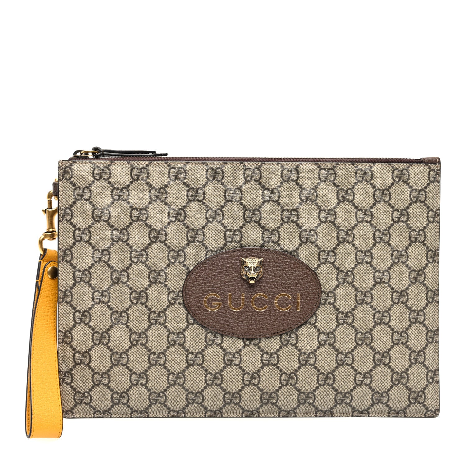 Gucci GG Supreme Monogram Neo Vintage Zip Wristlet Pouch Beige New Acero Crop 1 of 6