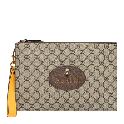 Gucci GG Supreme Monogram Neo Vintage Zip Wristlet Pouch Beige New Acero Crop 1 of 6