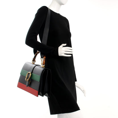 Gucci Calfskin Bamboo Web Large Dionysus Top Handle Bag Black Bright Evergreen Hibiscus Red 2 of 10