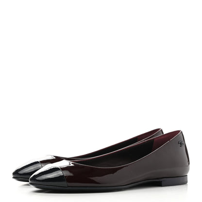Chanel Patent CC Cap Toe Ballerina Flats 36.5 Navy Burgundy 3 of 8