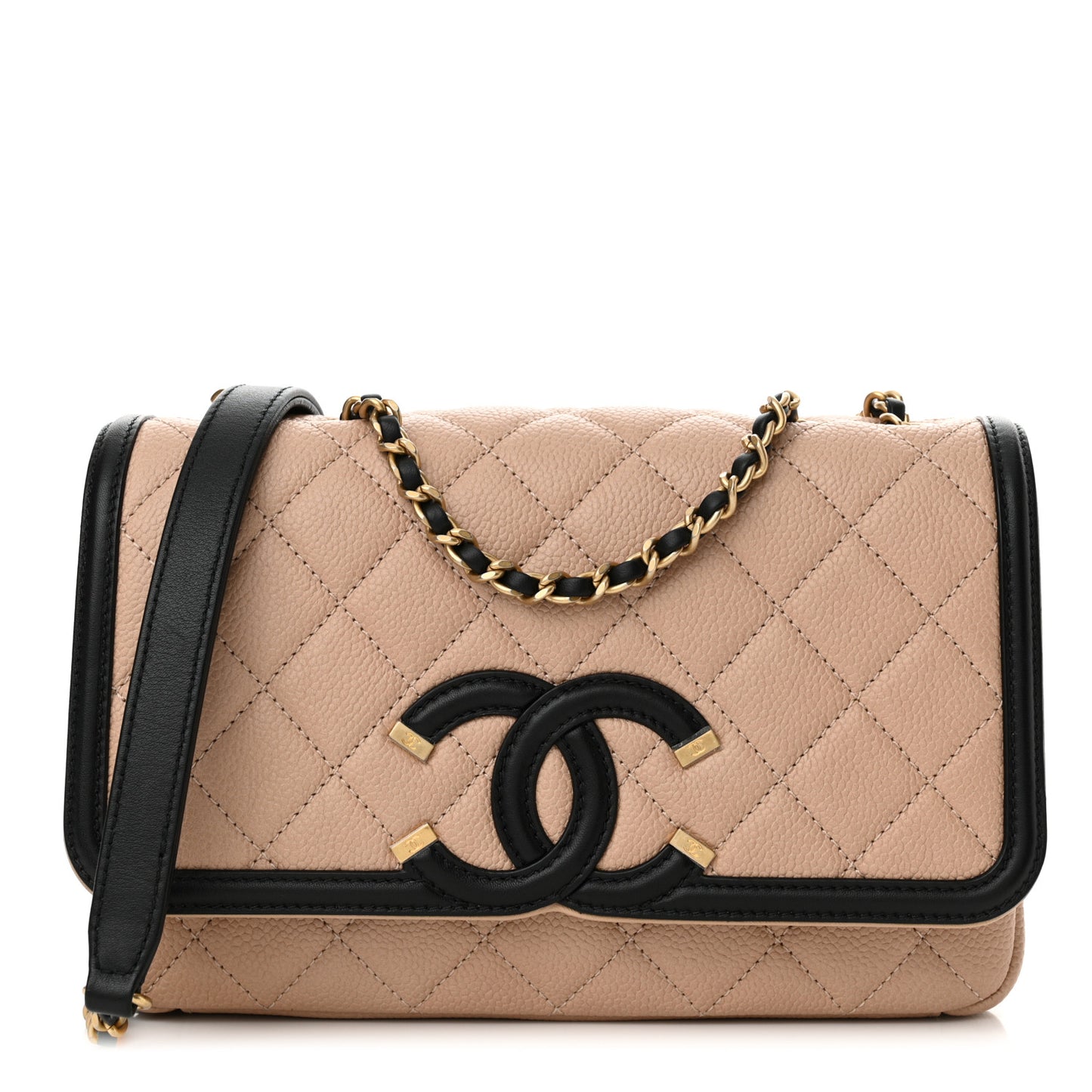Caviar Quilted Small CC Filigree Flap Beige Black