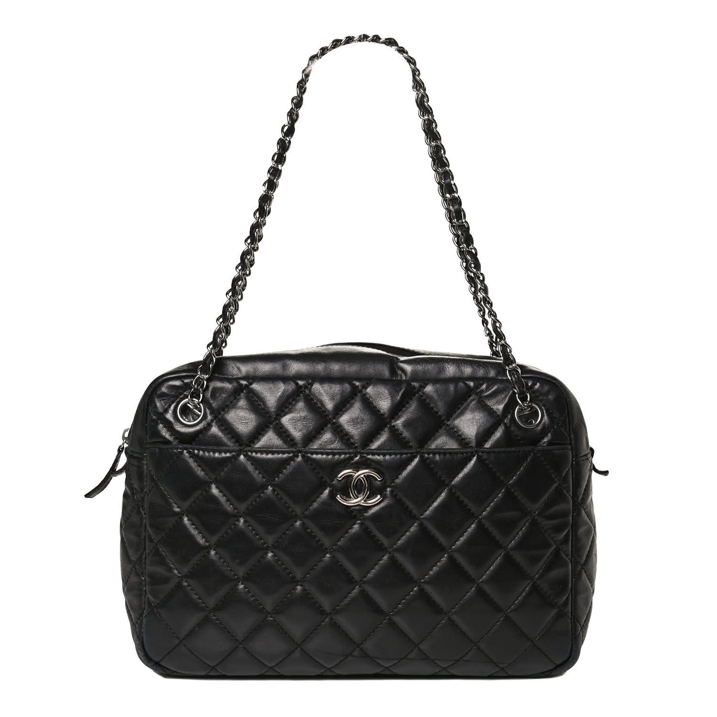 Lambskin Quilted Medium Camera Case Black