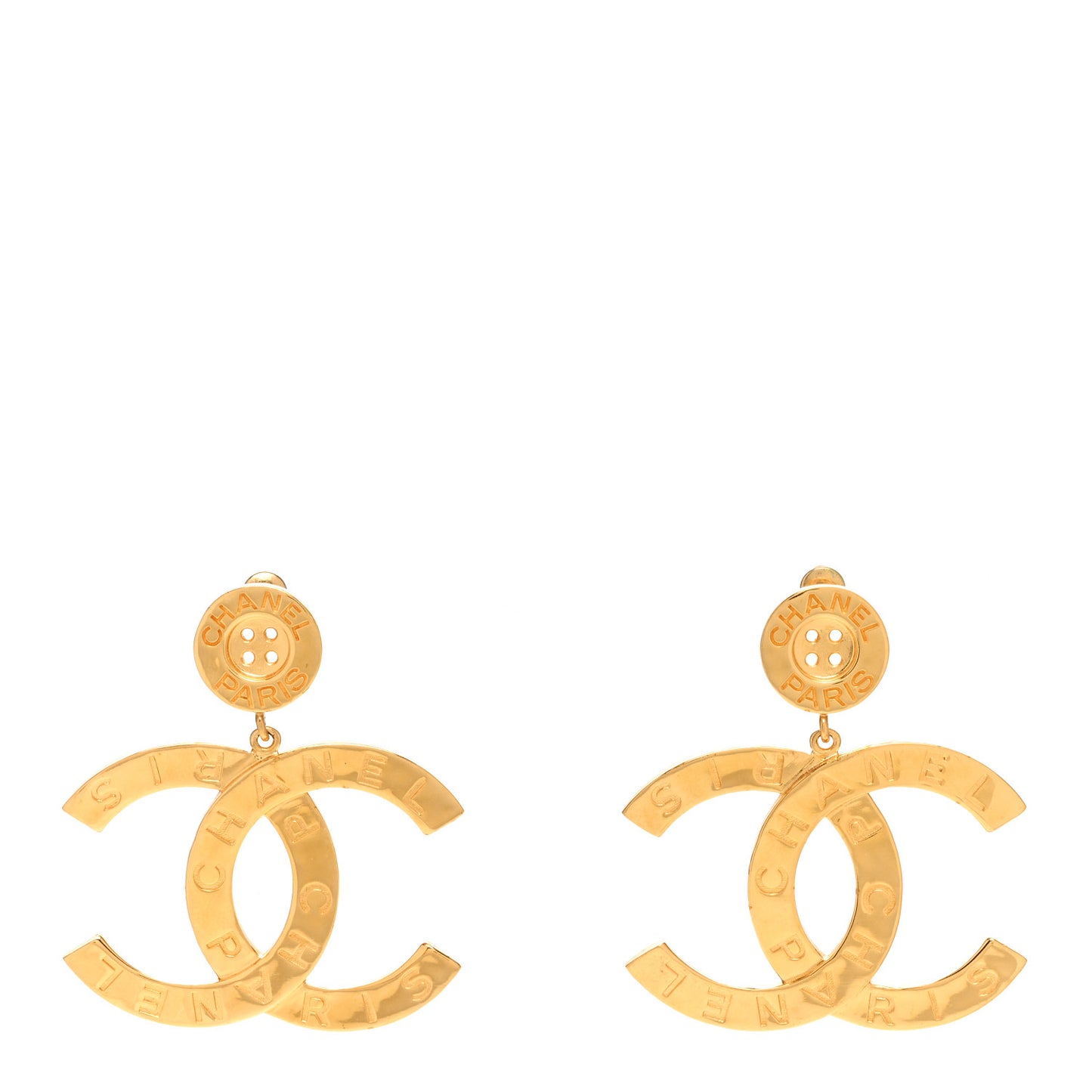 Metal Large Paris Button Earrings Gold