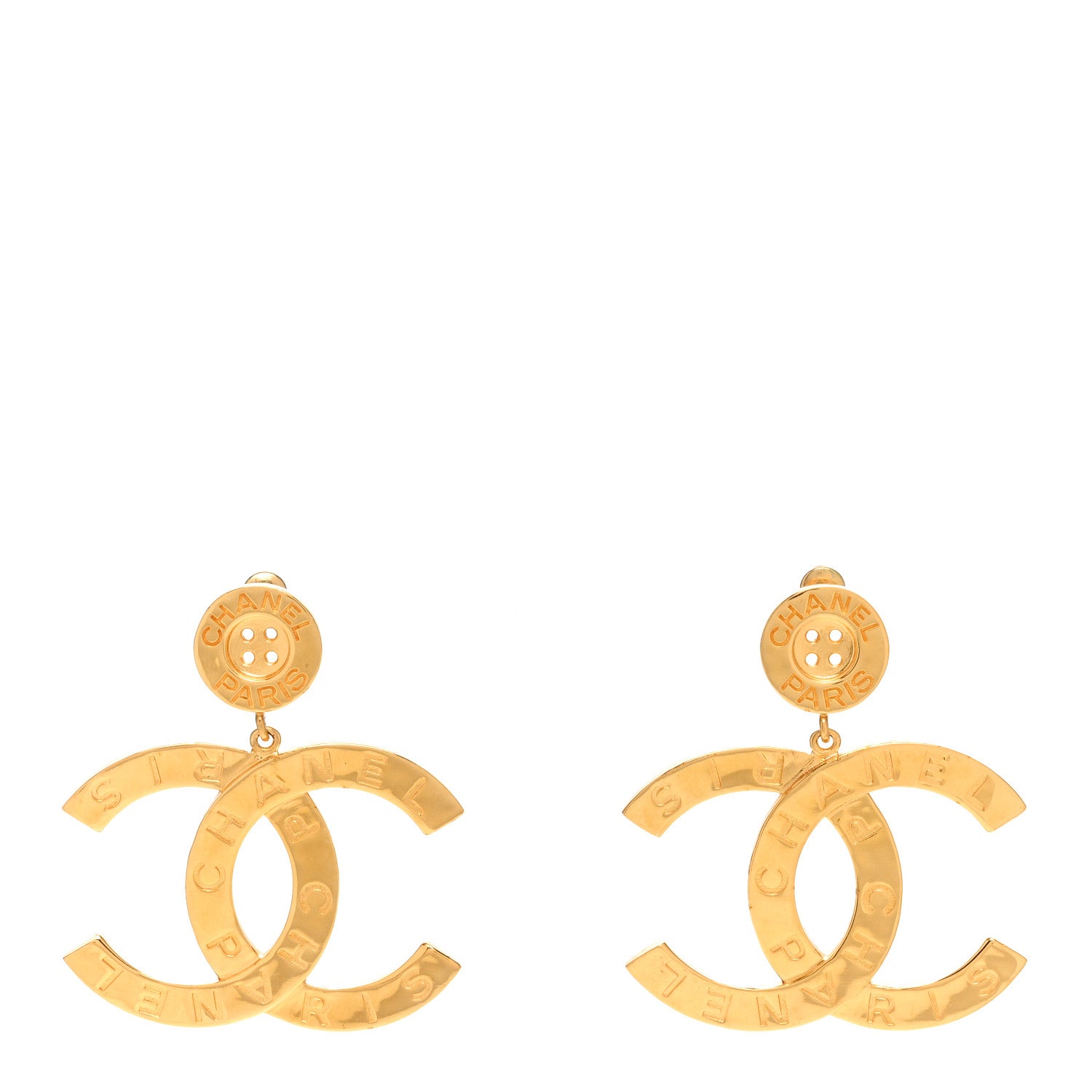 Chanel Metal Large Paris Button Earrings Gold 1 of 4