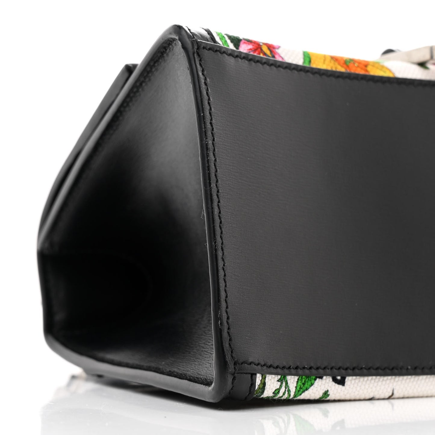 X GUCCI Canvas Boarded Plutone Calfskin Flora Logo Print Small Hourglass Top Handle Bag White Multicolor Black