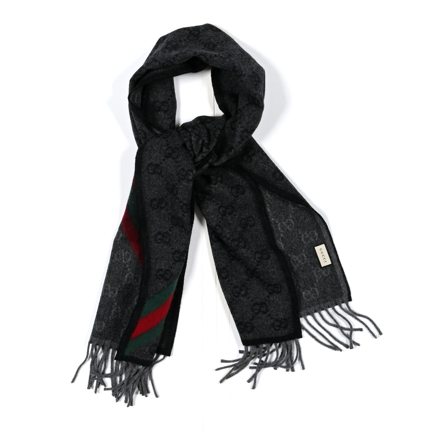 Wool Angora Monogram Web New Nikky Scarf Lead Dark Green