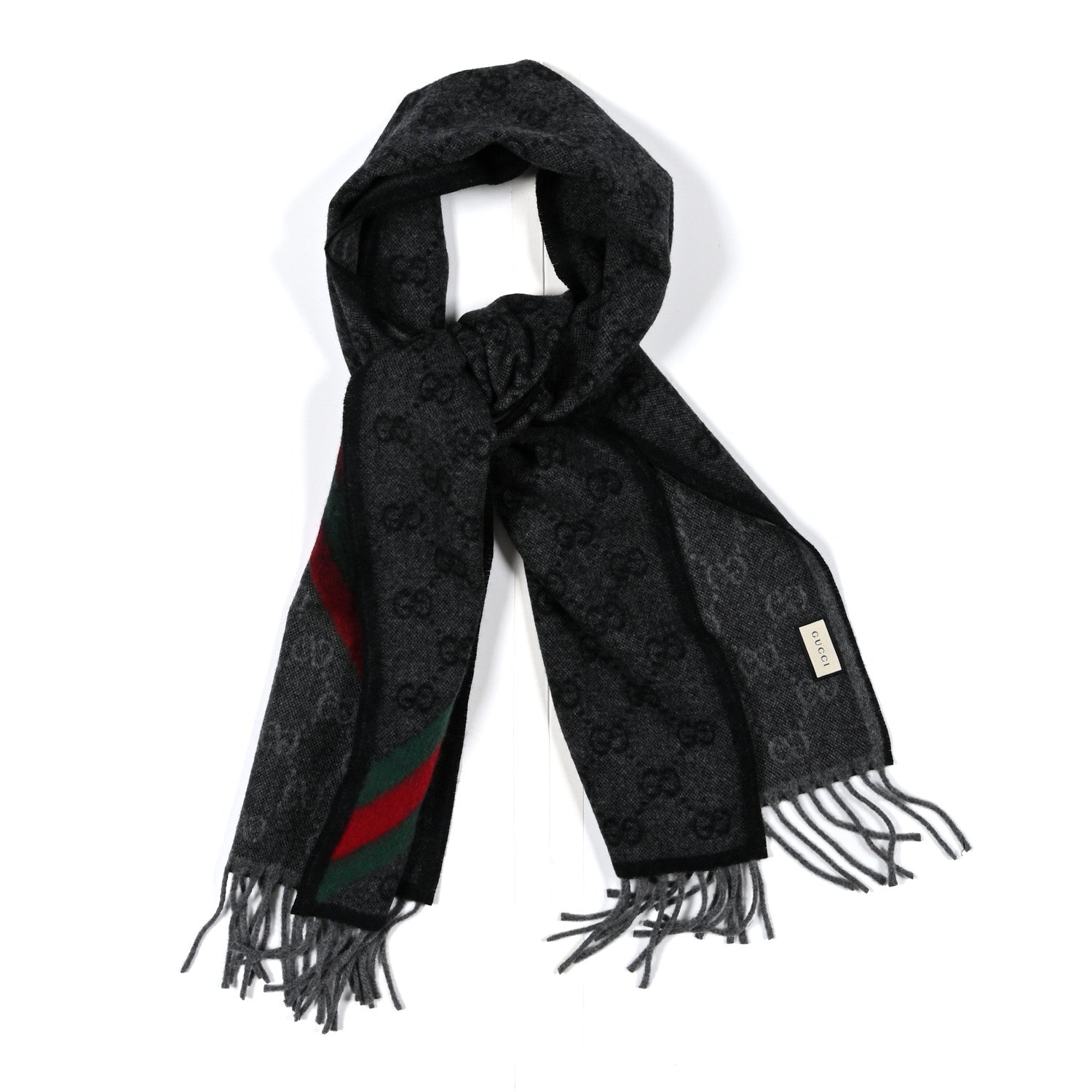Gucci Wool Angora Monogram Web New Nikky Scarf Lead Dark Green 1 of 4