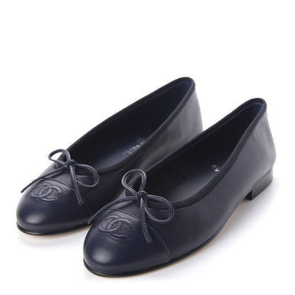 Chanel Lambskin CC Cap Toe Ballerina Flats 35 Navy 3 of 9