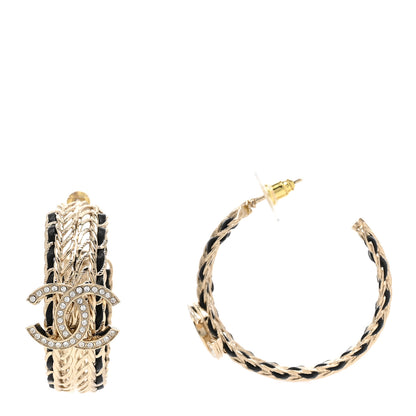 Chanel Crystal Lambskin CC Chain Hoop Earrings Gold Black 1 of 5