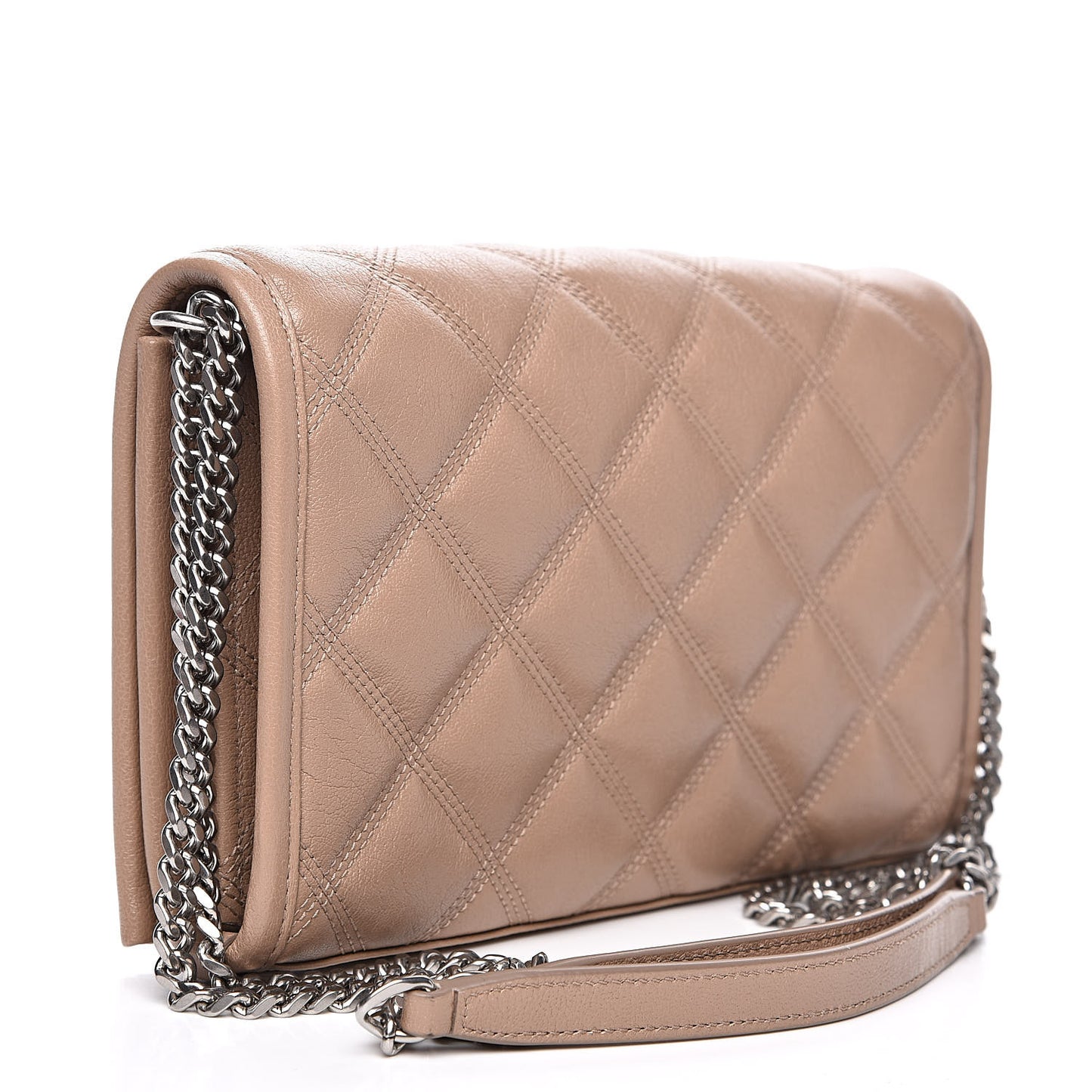 Lambskin Diamond Quilted Becky Chain Wallet Gold Sand