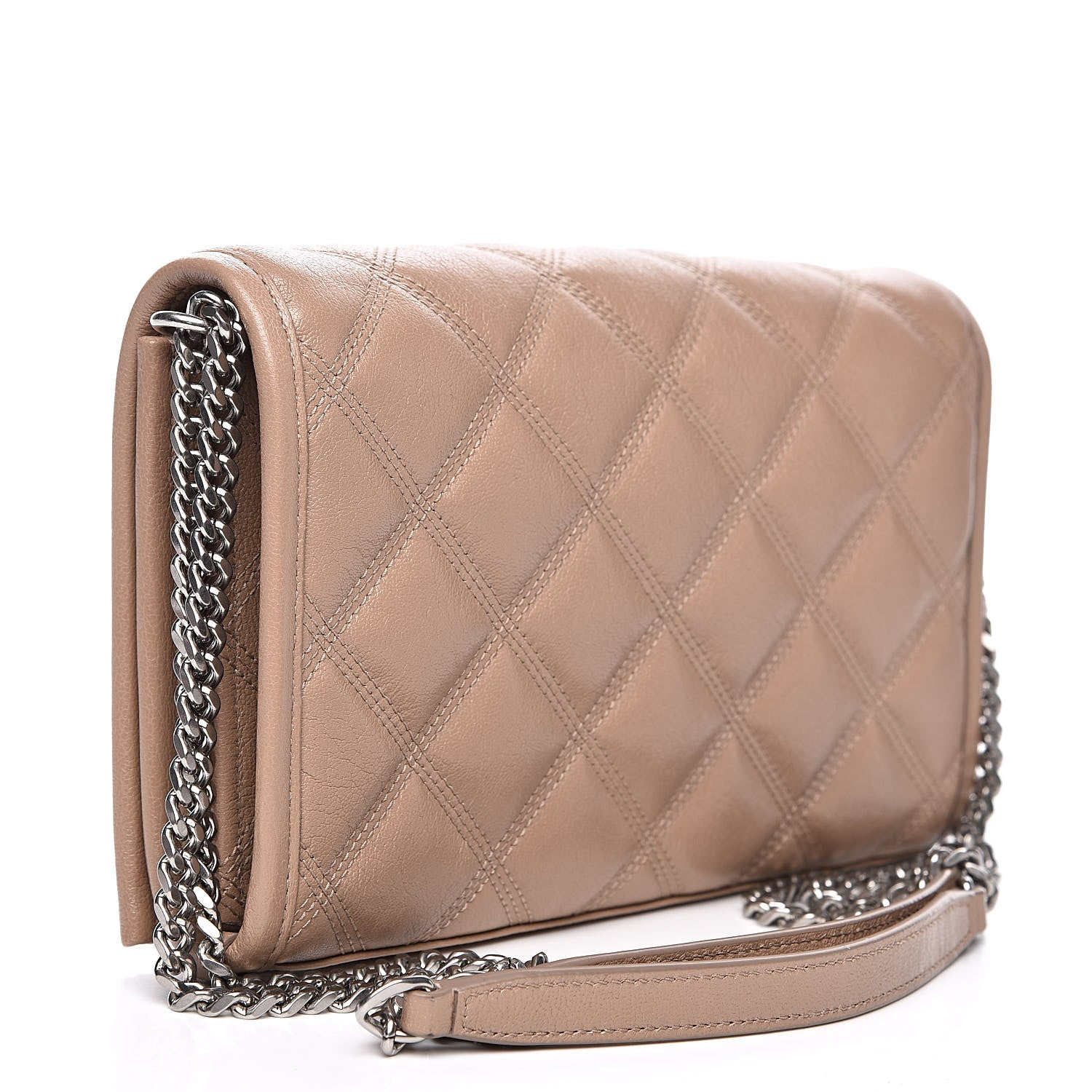 Saint Laurent Lambskin Diamond Quilted Becky Chain Wallet Gold Sand 3 of 11