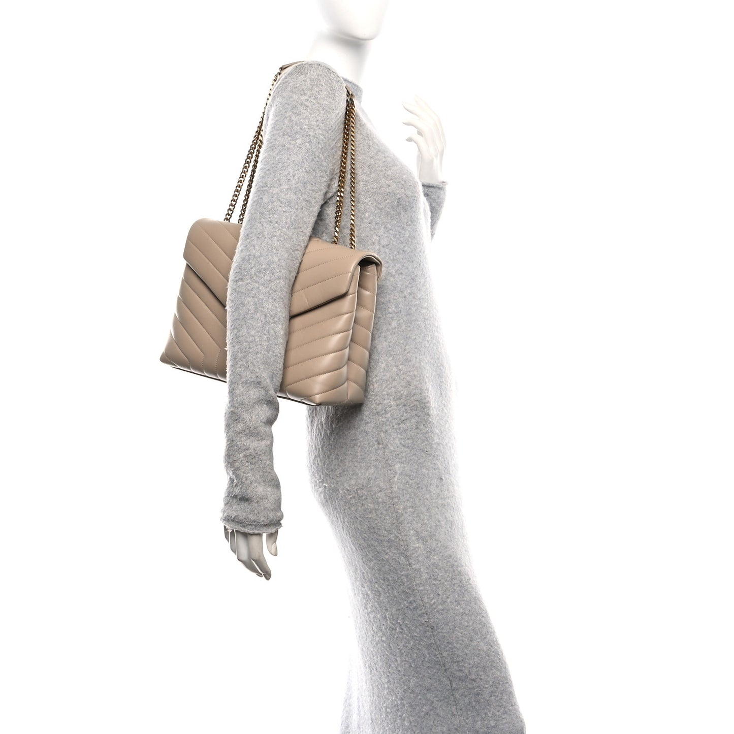Calfskin Y Quilted Monogram Medium Loulou Chain Satchel Dark Beige