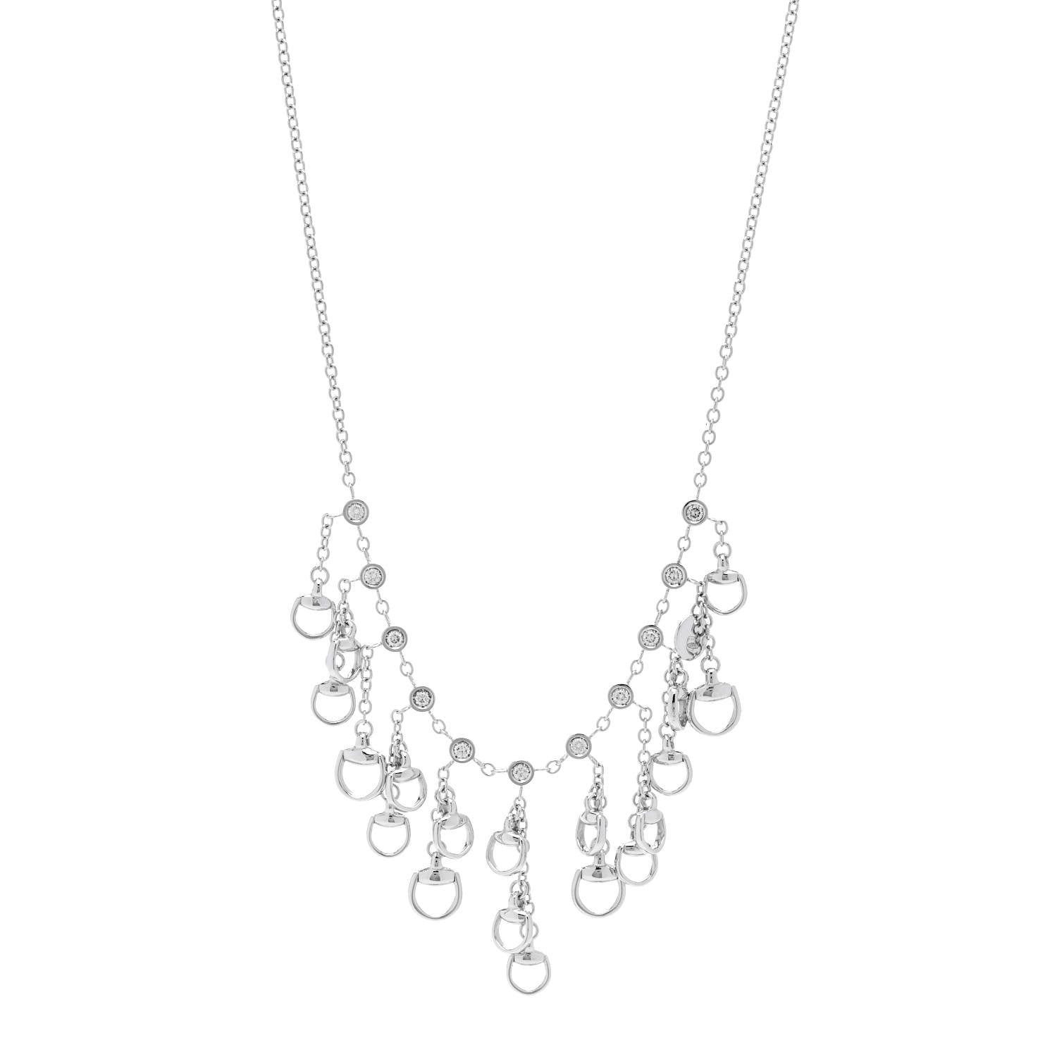 Gucci 18K White Gold Diamond Horsebit Fringe Necklace 1 of 6