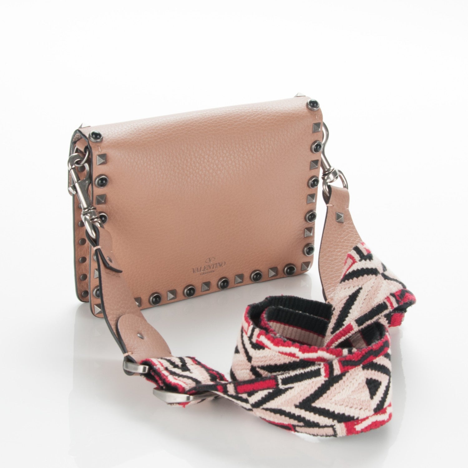 Valentino Garavani Grained Calfskin Onyx Small Guitar Strap Rockstud Rolling Shoulder Flap Bag Soft Noisette 3 of 7