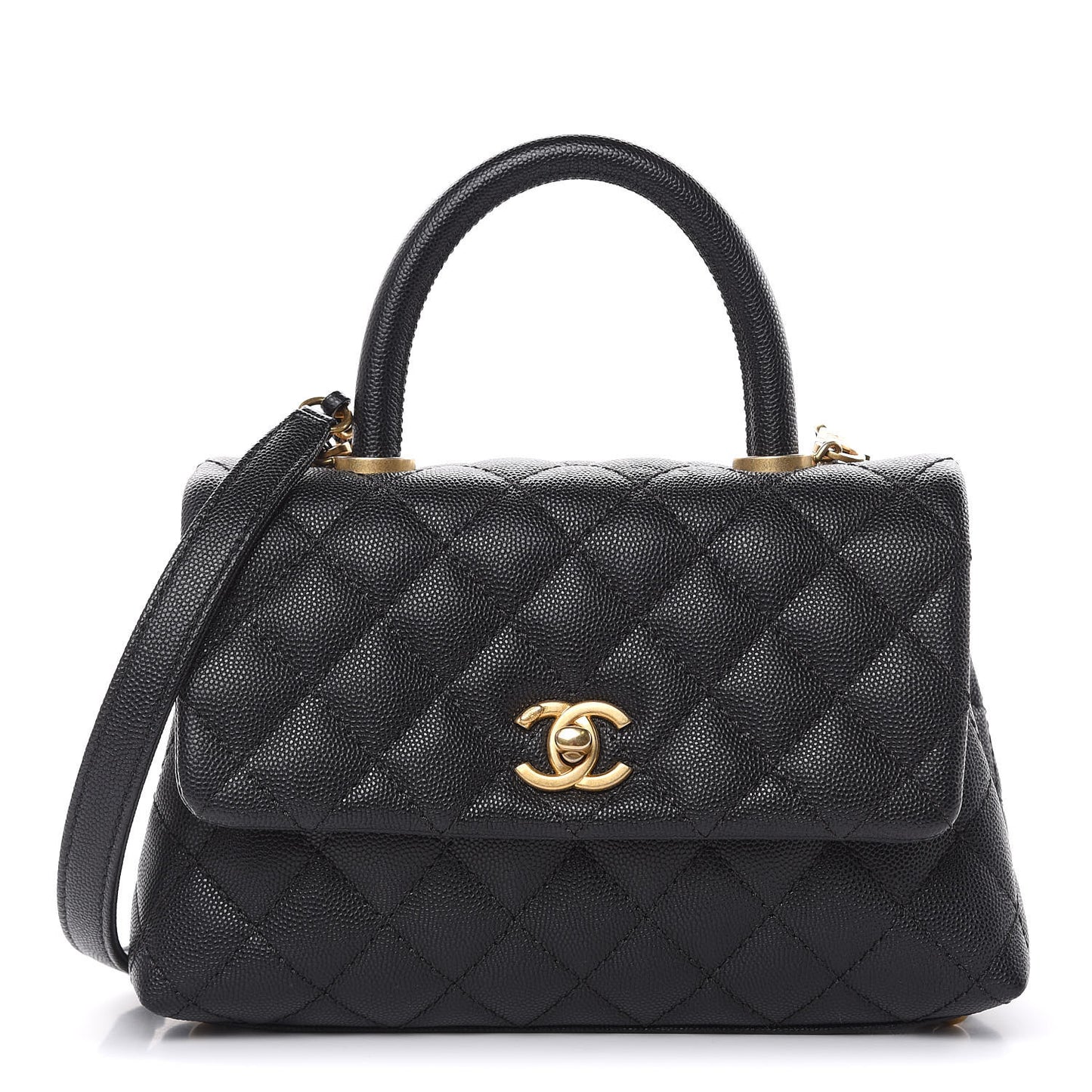 Caviar Quilted Mini Coco Handle Flap Black