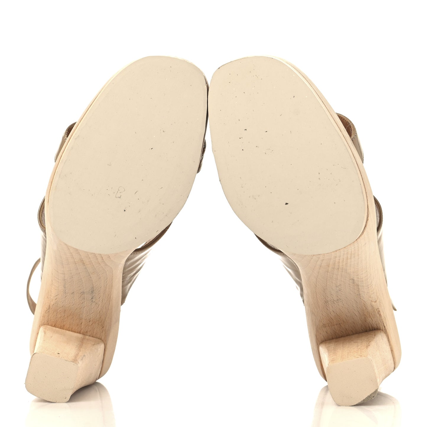 Patent Calfskin Perforated H Platform Sandals 37 Beige