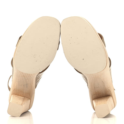 Hermes Patent Calfskin Perforated H Platform Sandals 37 Beige 6 of 9