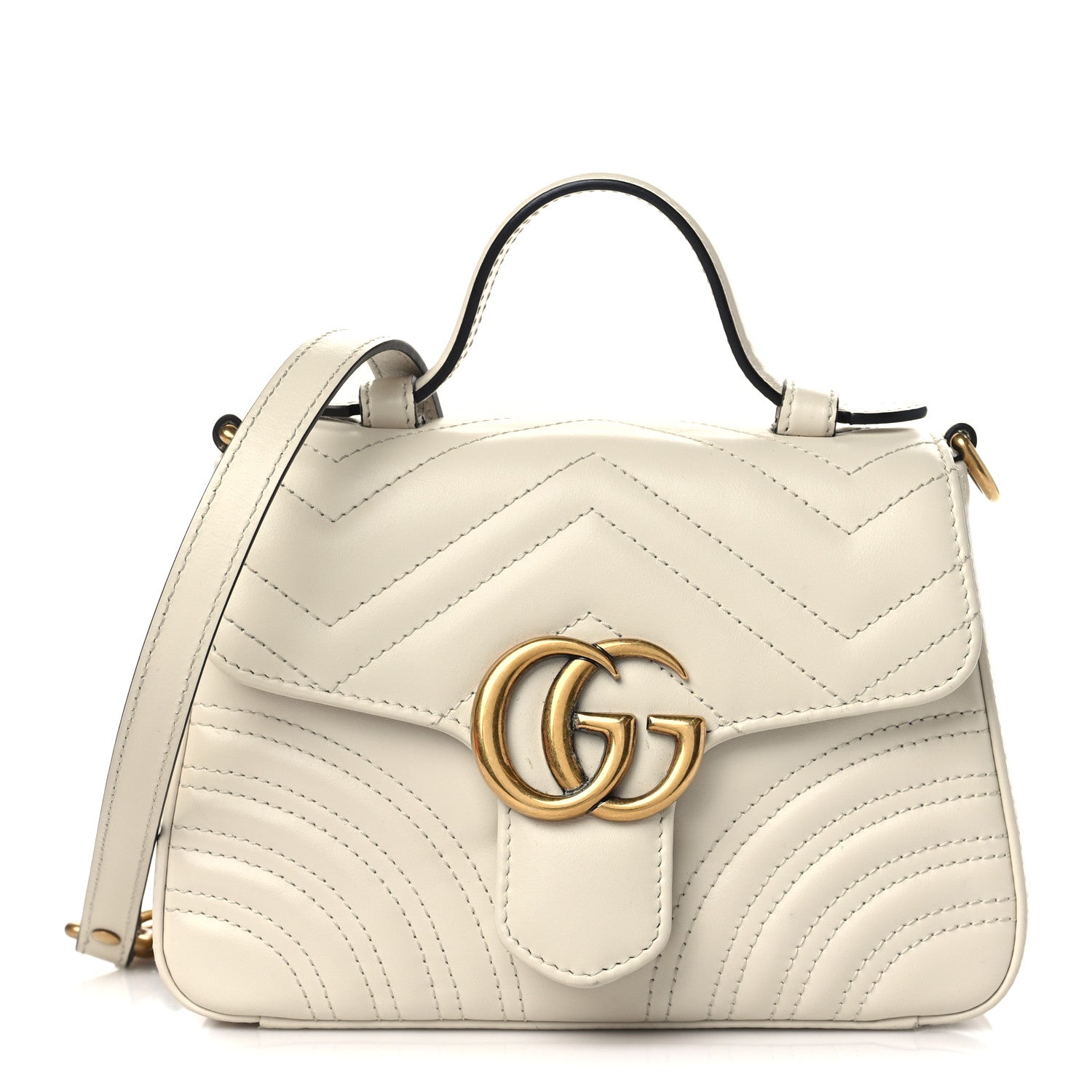 Gucci Calfskin Matelasse Mini GG Marmont Top Handle Shoulder Bag White 1 of 10